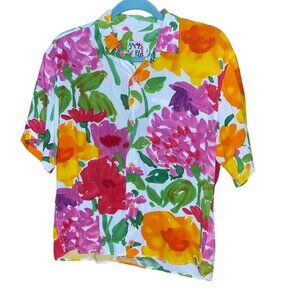 Jams World Vintage Womens Size Small Multicolor Floral Print Rayon Hawaiian Camp